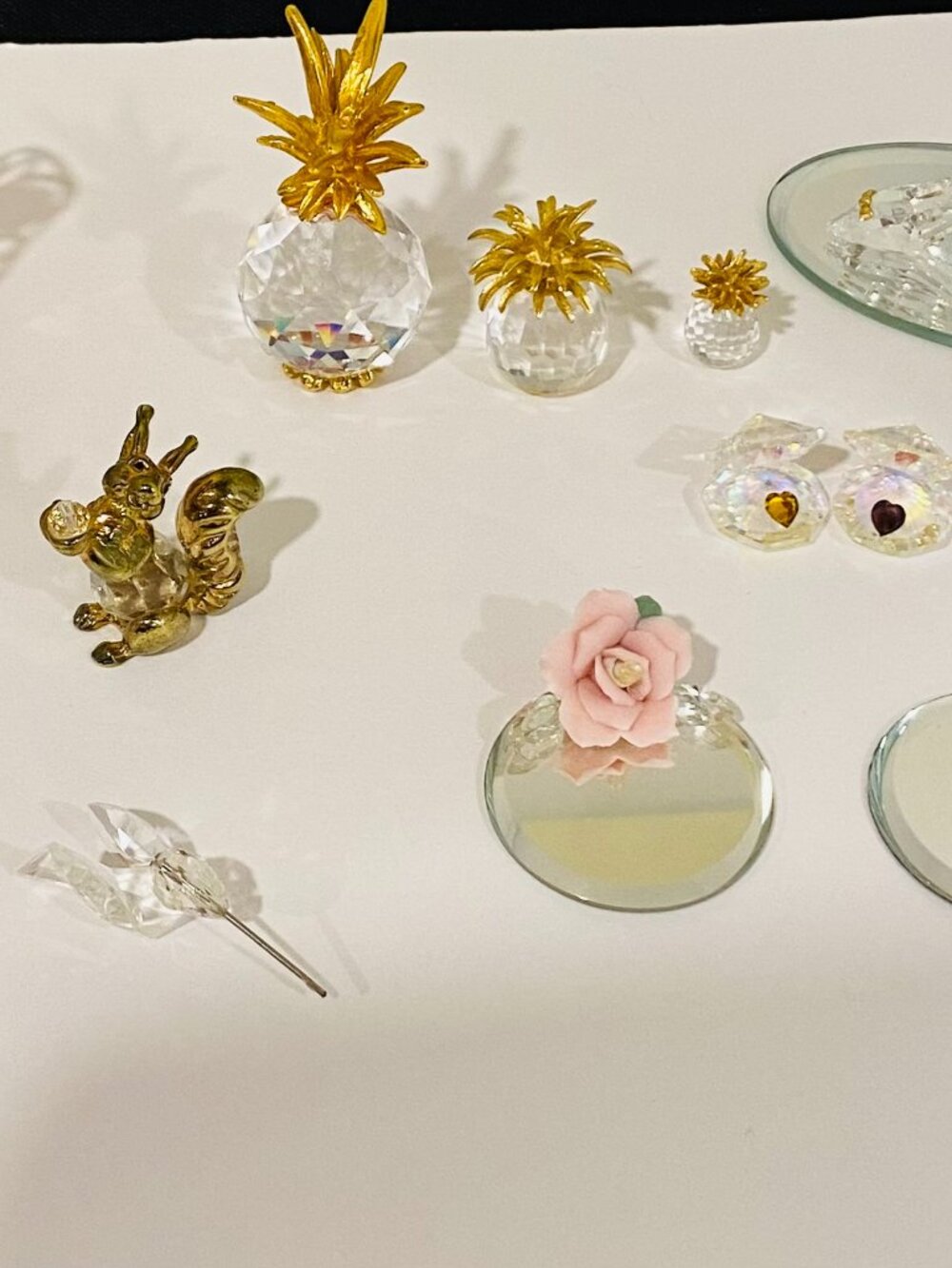 Crystal Glass Figurines 14 Pieces Collectible Gold-Tone Accents